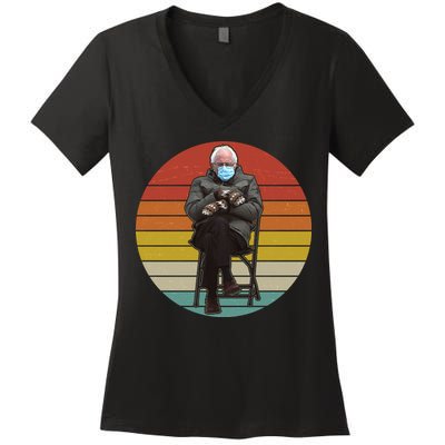 Funny Vintage Bernie Sanders Mitten Meme Women's V-Neck T-Shirt