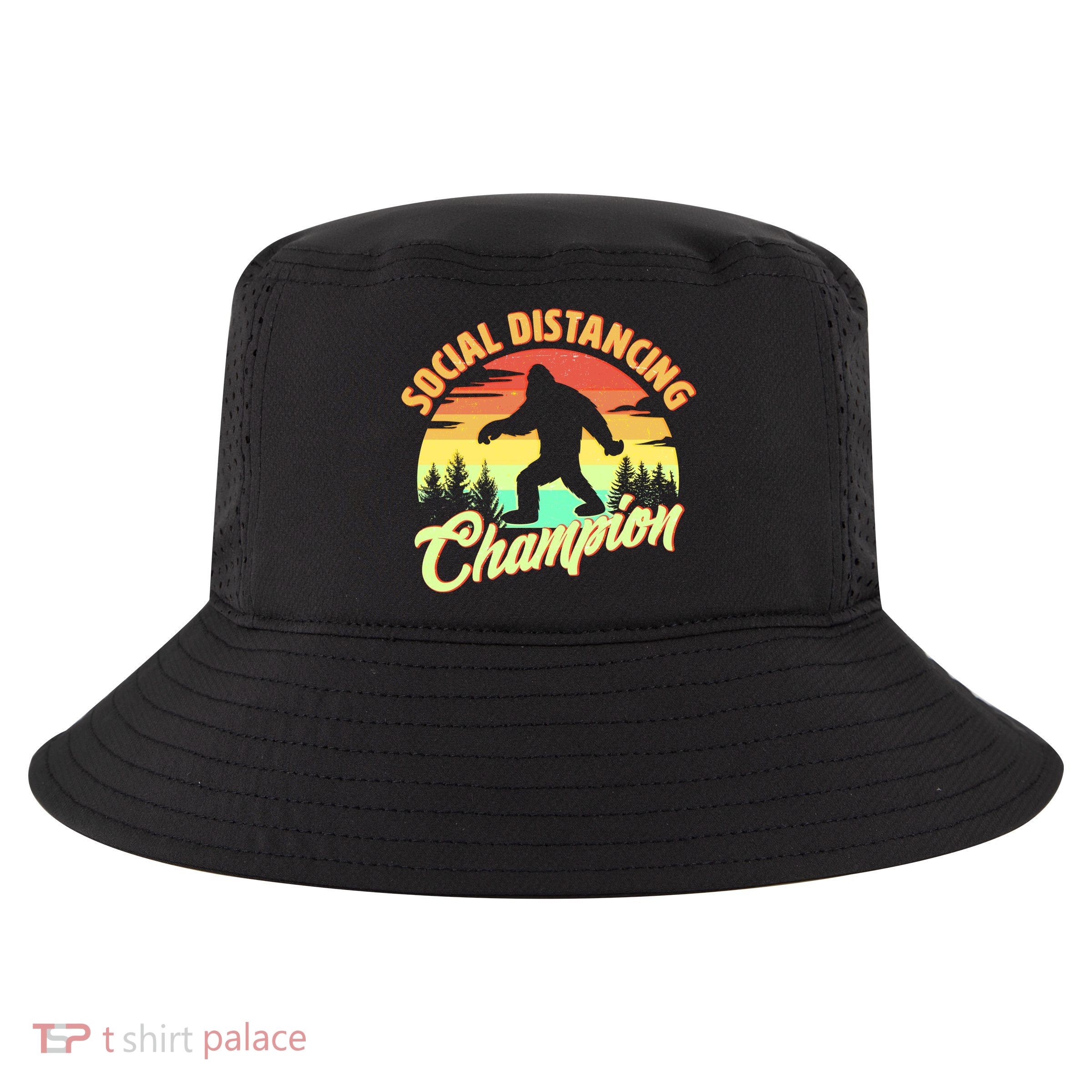 Funny Vintage Bigfoot Social Distancing Champion Cool Comfort Performance Bucket Hat
