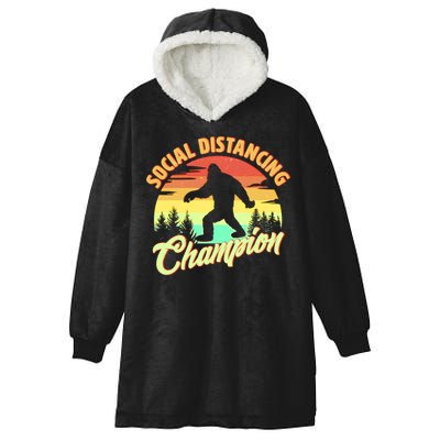 Funny Vintage Bigfoot Social Distancing Champion Hooded Wearable Blanket