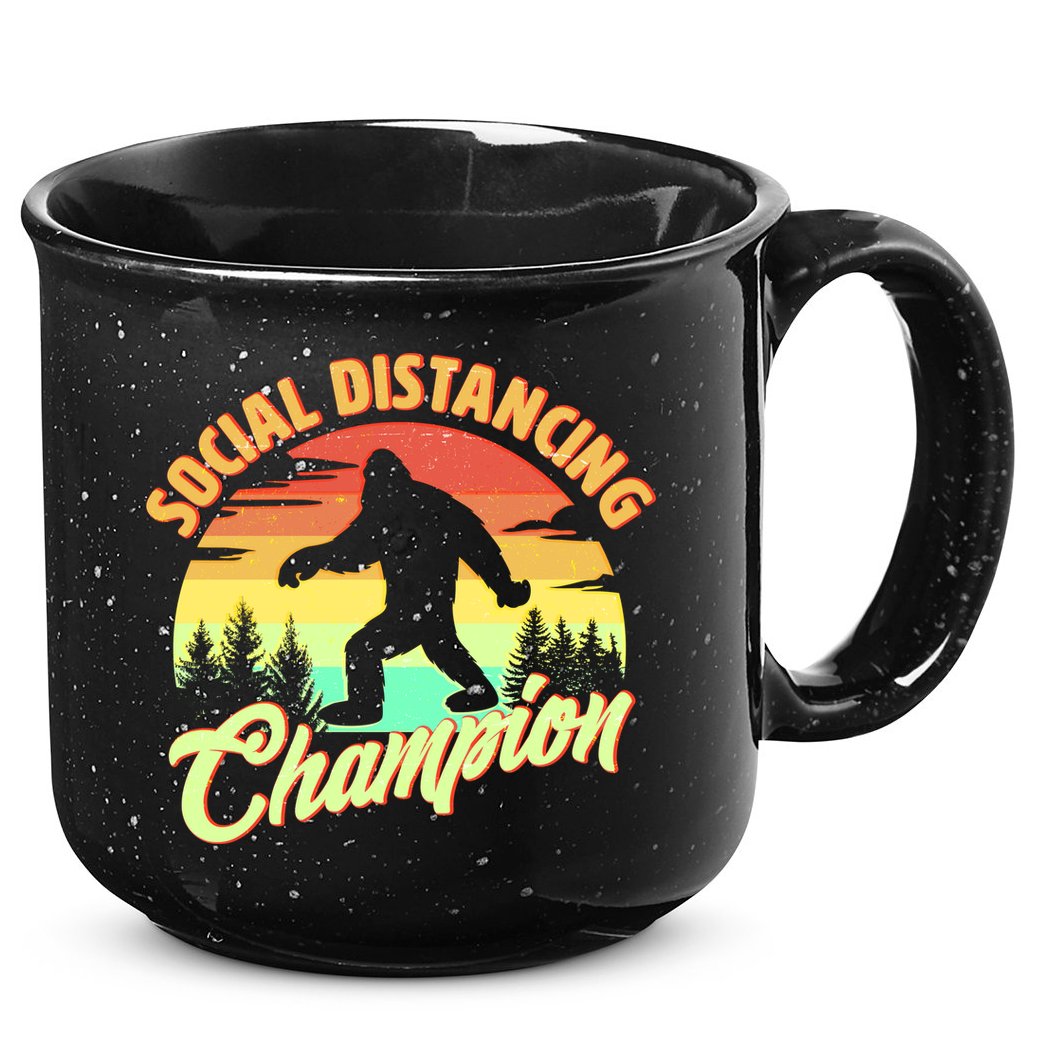 Funny Vintage Bigfoot Social Distancing Champion 15oz Campfire Ceramic Mug