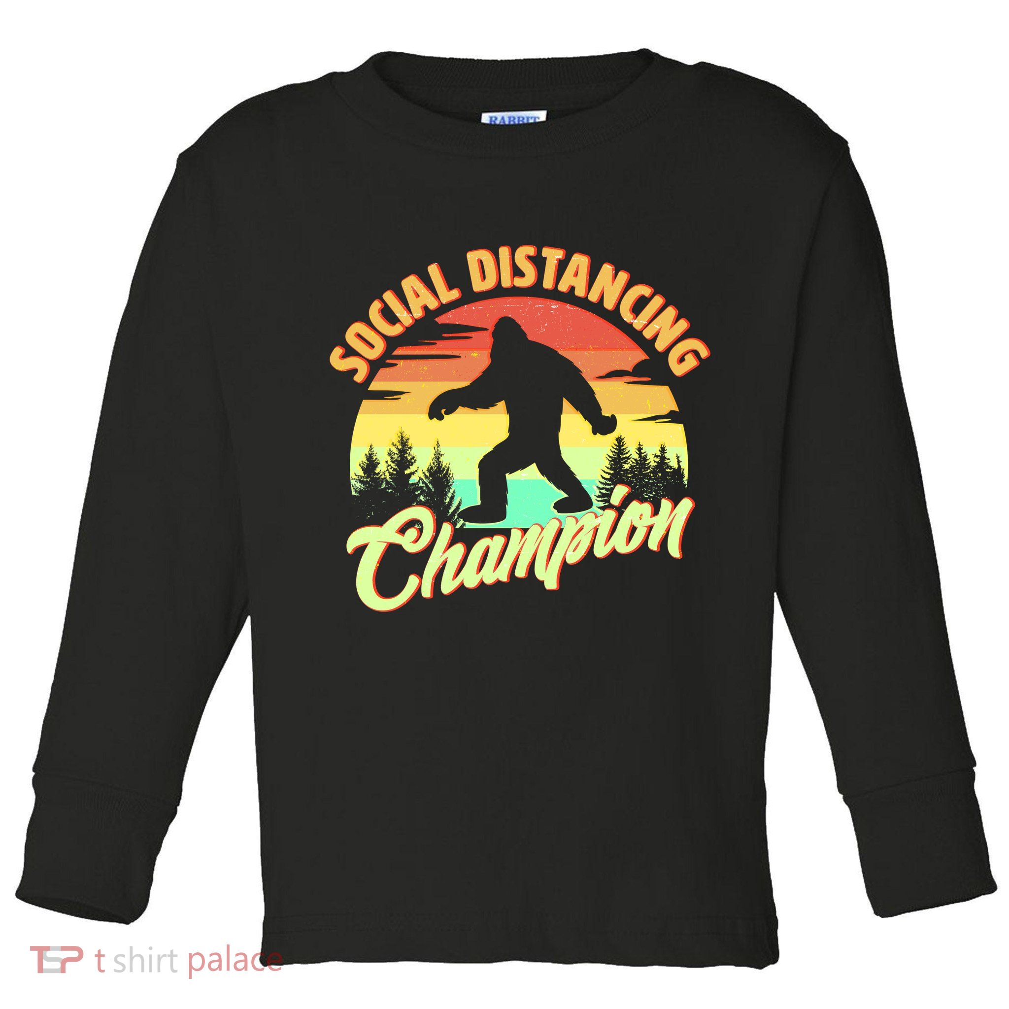 Funny Vintage Bigfoot Social Distancing Champion Toddler Long Sleeve Shirt