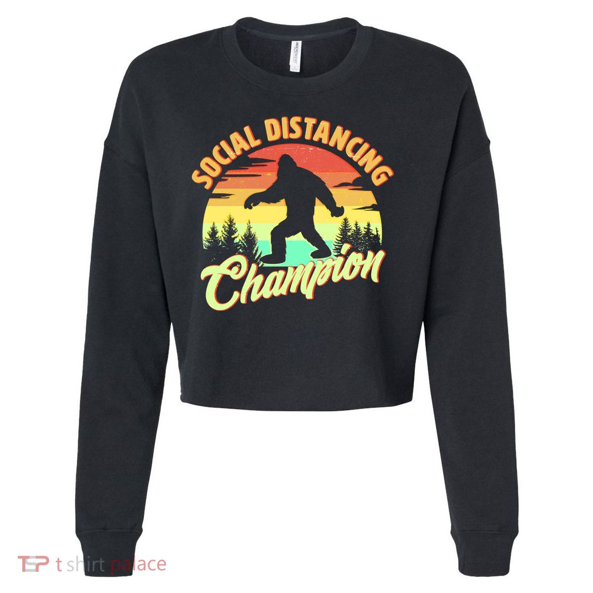 Funny Vintage Bigfoot Social Distancing Champion Cropped Pullover Crew