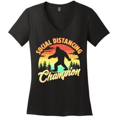 Funny Vintage Bigfoot Social Distancing Champion Women's V-Neck T-Shirt