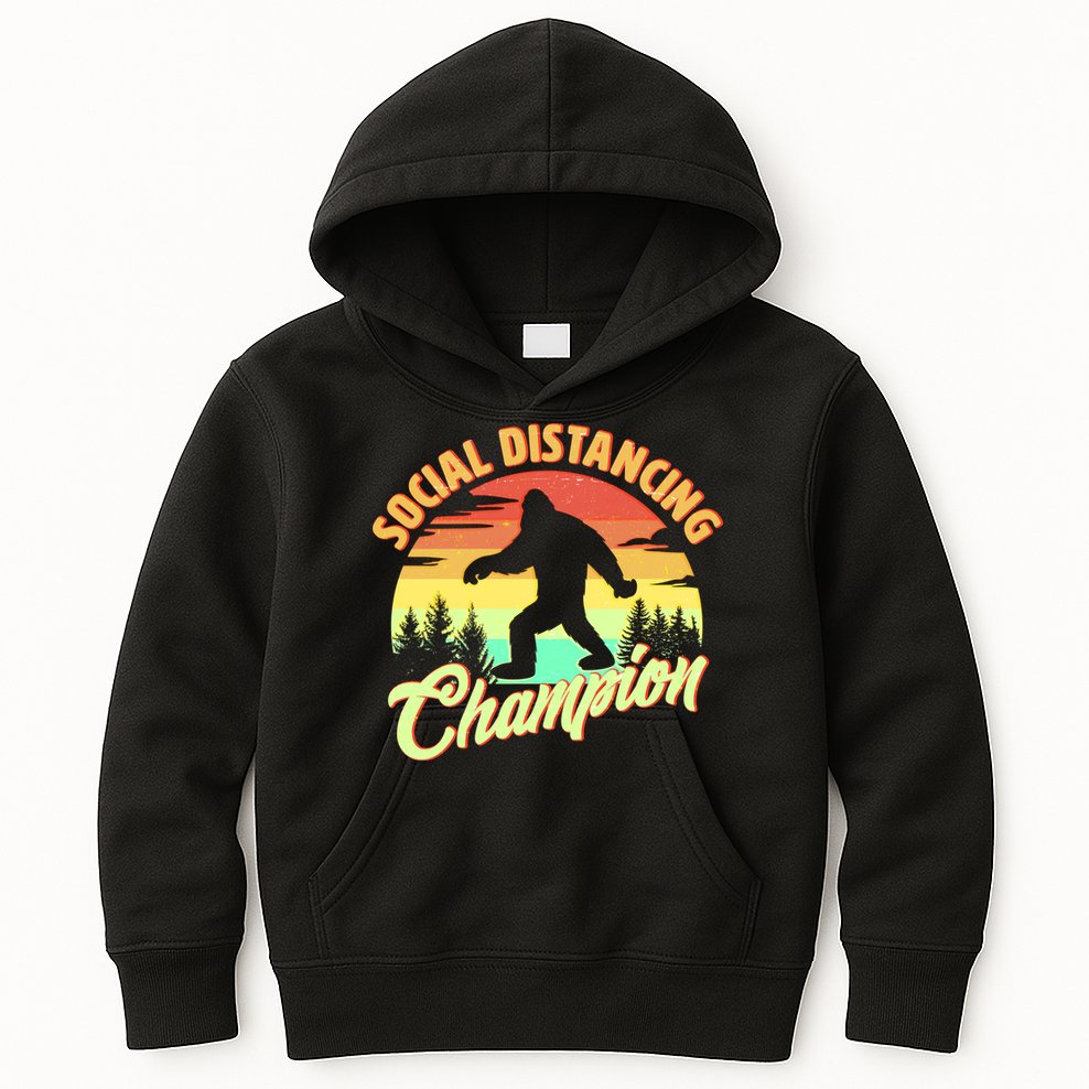 Funny Vintage Bigfoot Social Distancing Champion Kids Hoodie