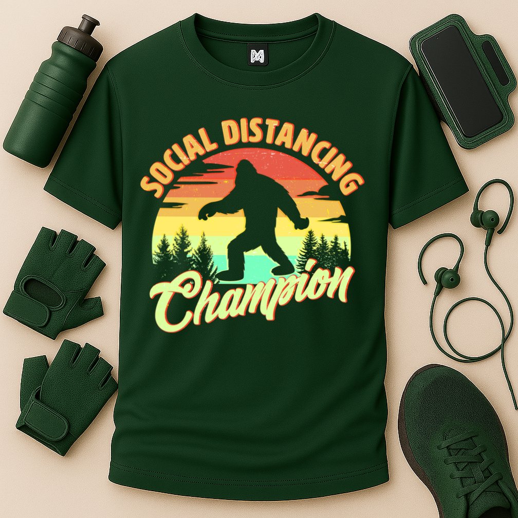 Funny Vintage Bigfoot Social Distancing Champion Cooling Performance Crew T-Shirt
