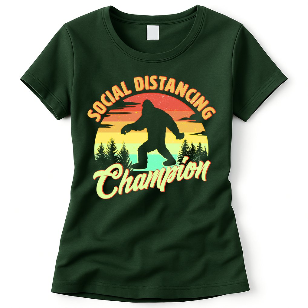 Funny Vintage Bigfoot Social Distancing Champion Womens T-Shirt