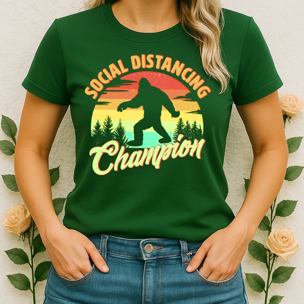 Funny Vintage Bigfoot Social Distancing Champion Womens T-Shirt