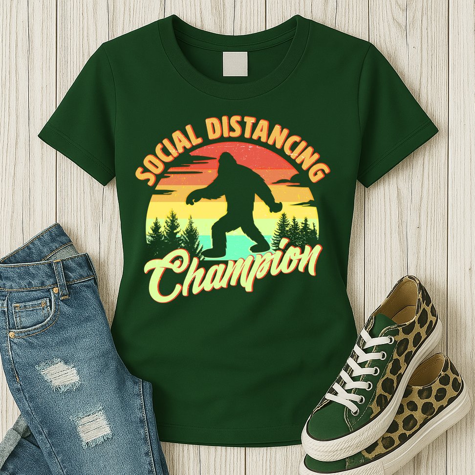 Funny Vintage Bigfoot Social Distancing Champion Womens T-Shirt