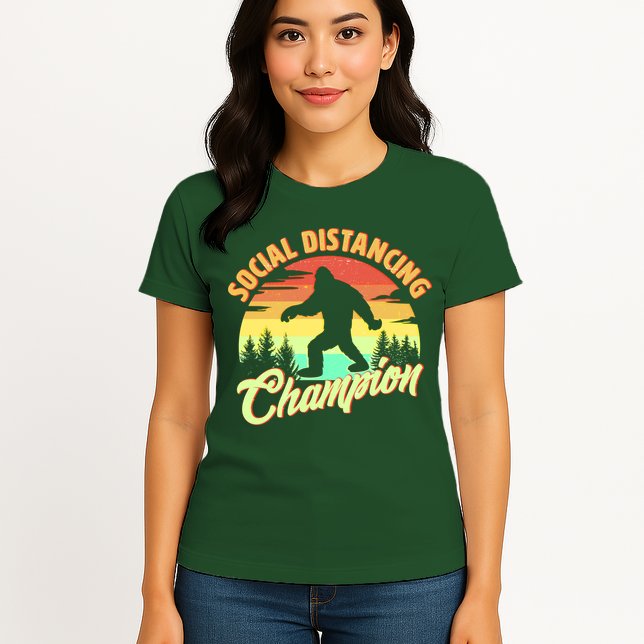 Funny Vintage Bigfoot Social Distancing Champion Womens T-Shirt
