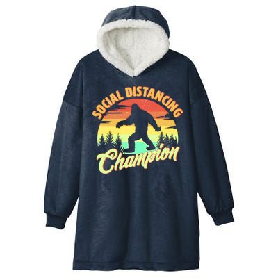 Funny Vintage Bigfoot Social Distancing Champion Hooded Wearable Blanket