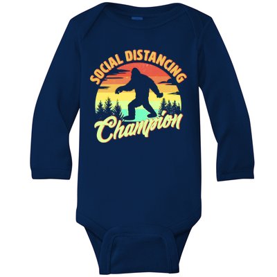 Funny Vintage Bigfoot Social Distancing Champion Baby Long Sleeve Bodysuit