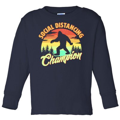 Funny Vintage Bigfoot Social Distancing Champion Toddler Long Sleeve Shirt