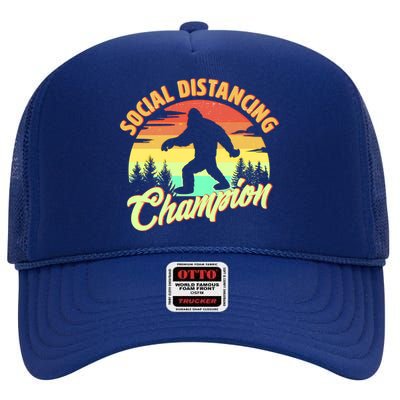 Funny Vintage Bigfoot Social Distancing Champion High Crown Mesh Back Trucker Hat