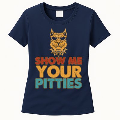 Funny Vintage Colors Show Me Your Pitties Pit Bull Womens T-Shirt