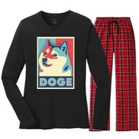 Funny Vintage Doge Meme Crypto Currency Women's Long Sleeve Flannel Pajama Set 