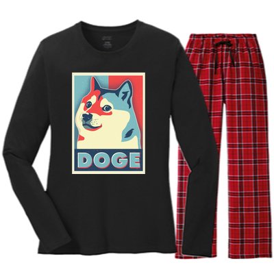 Funny Vintage Doge Meme Crypto Currency Women's Long Sleeve Flannel Pajama Set 