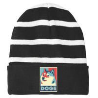 Funny Vintage Doge Meme Crypto Currency Striped Beanie with Solid Band