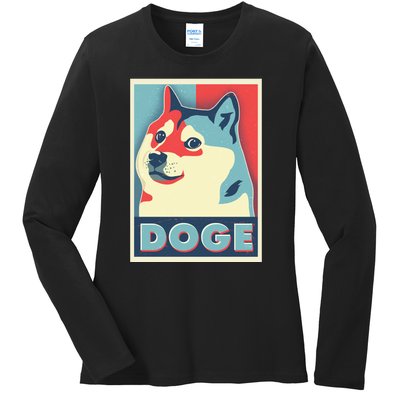 Funny Vintage Doge Meme Crypto Currency Ladies Long Sleeve Shirt