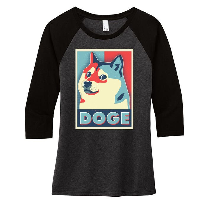 Funny Vintage Doge Meme Crypto Currency Women's Tri-Blend 3/4-Sleeve Raglan Shirt