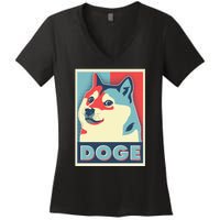 Funny Vintage Doge Meme Crypto Currency Women's V-Neck T-Shirt