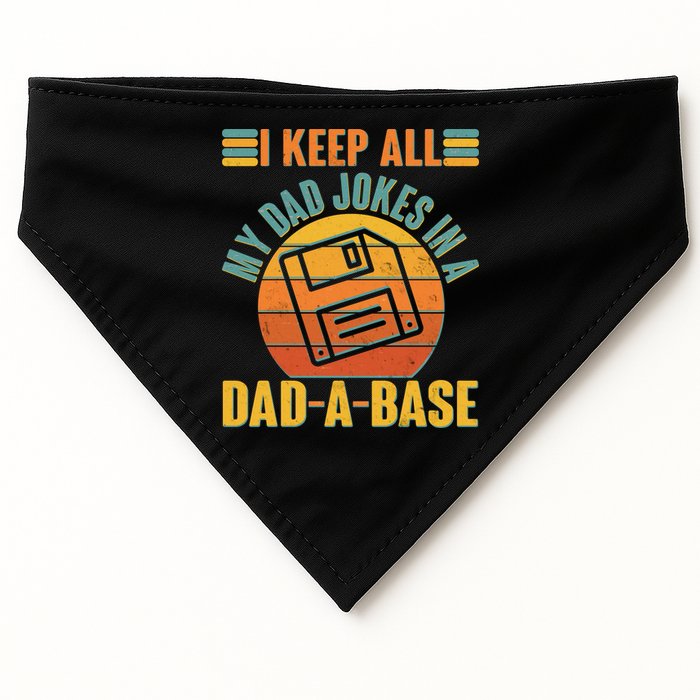 Funny Vintage I Keep All My Dad Jokes In A Dad-A-Base USA-Made Doggie Bandana