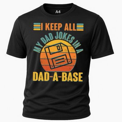 Funny Vintage I Keep All My Dad Jokes In A Dad-A-Base Performance Shirt