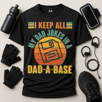 Funny Vintage I Keep All My Dad Jokes In A Dad-A-Base Performance Shirt