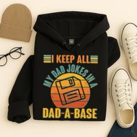 Funny Vintage I Keep All My Dad Jokes In A Dad-A-Base Hoodie