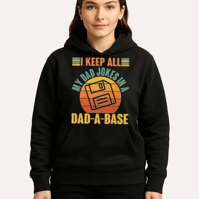 Funny Vintage I Keep All My Dad Jokes In A Dad-A-Base Hoodie
