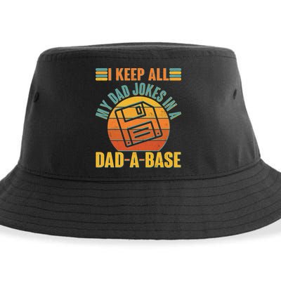 Funny Vintage I Keep All My Dad Jokes In A Dad-A-Base Sustainable Bucket Hat