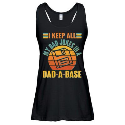 Funny Vintage I Keep All My Dad Jokes In A Dad-A-Base Ladies Essential Flowy Tank