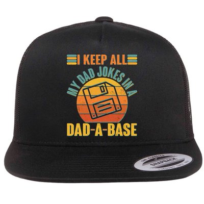 Funny Vintage I Keep All My Dad Jokes In A Dad-A-Base Flatbill Hat