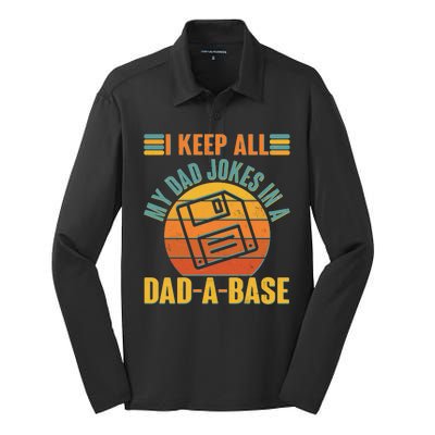 Funny Vintage I Keep All My Dad Jokes In A Dad-A-Base Silk Touch Performance Long Sleeve Polo