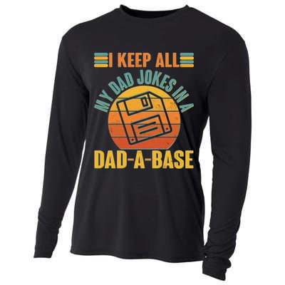 Funny Vintage I Keep All My Dad Jokes In A Dad-A-Base Cooling Performance Long Sleeve Crew