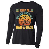 Funny Vintage I Keep All My Dad Jokes In A Dad-A-Base Cooling Performance Long Sleeve Crew