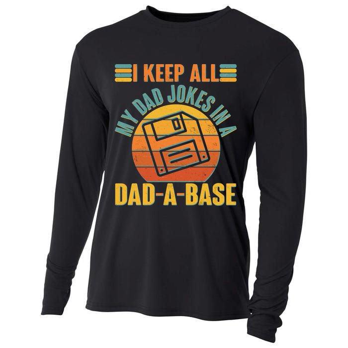 Funny Vintage I Keep All My Dad Jokes In A Dad-A-Base Cooling Performance Long Sleeve Crew