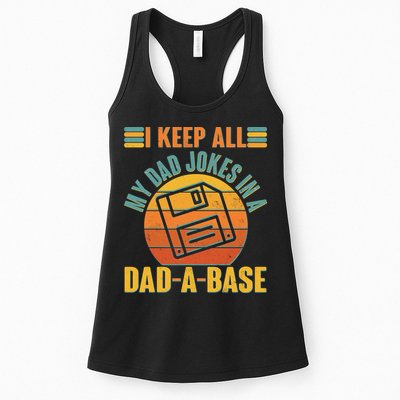 Funny Vintage I Keep All My Dad Jokes In A Dad-A-Base Womens Tank Top