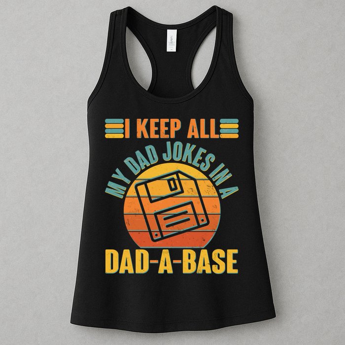 Funny Vintage I Keep All My Dad Jokes In A Dad-A-Base Womens Tank Top