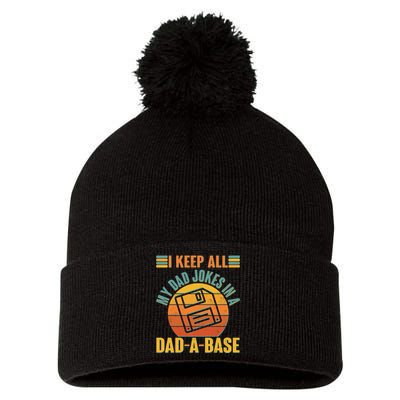 Funny Vintage I Keep All My Dad Jokes In A Dad-A-Base Pom Pom 12in Knit Beanie