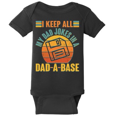 Funny Vintage I Keep All My Dad Jokes In A Dad-A-Base Baby Bodysuit