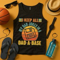 Funny Vintage I Keep All My Dad Jokes In A Dad-A-Base Tank Top