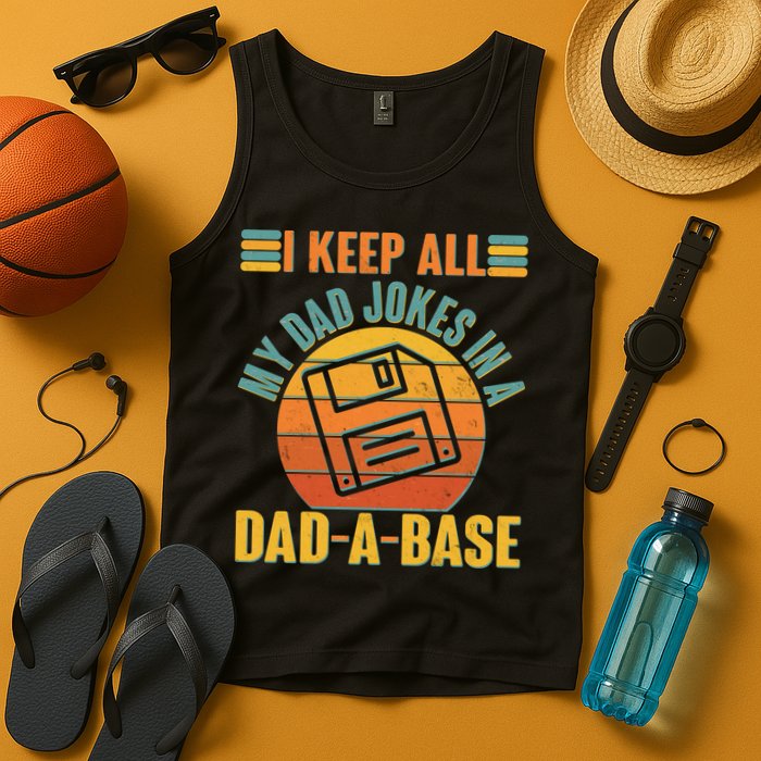 Funny Vintage I Keep All My Dad Jokes In A Dad-A-Base Tank Top