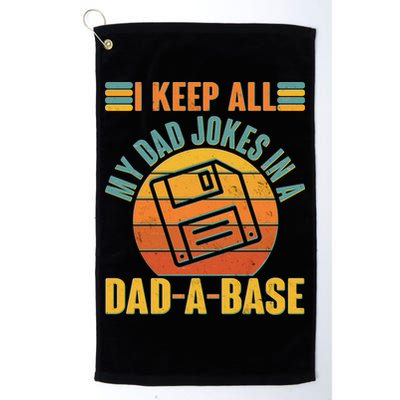 Funny Vintage I Keep All My Dad Jokes In A Dad-A-Base Golf Towel