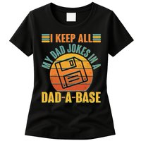 Funny Vintage I Keep All My Dad Jokes In A Dad-A-Base Womens T-Shirt