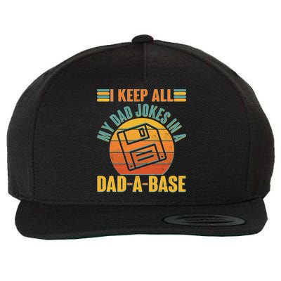 Funny Vintage I Keep All My Dad Jokes In A Dad-A-Base Wool Snapback Cap