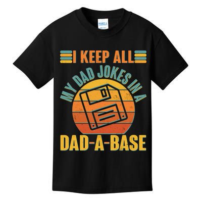 Funny Vintage I Keep All My Dad Jokes In A Dad-A-Base Kids T-Shirt