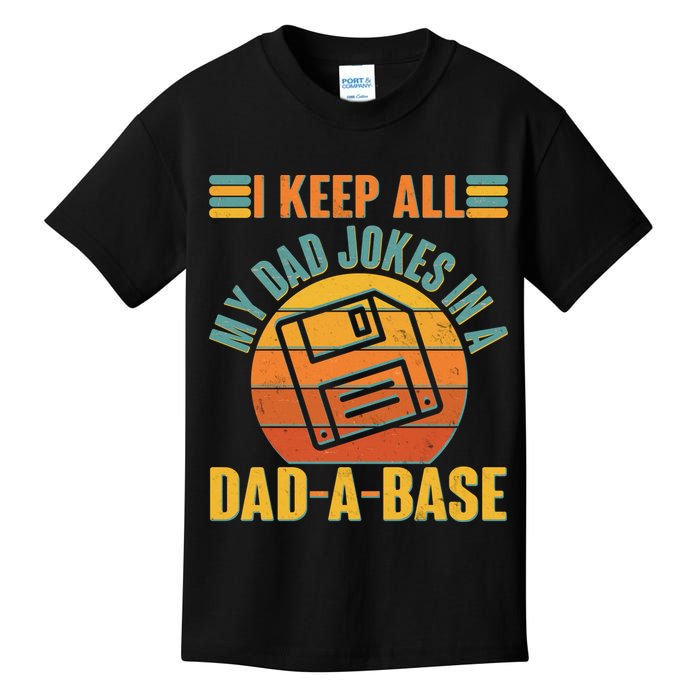 Funny Vintage I Keep All My Dad Jokes In A Dad-A-Base Kids T-Shirt