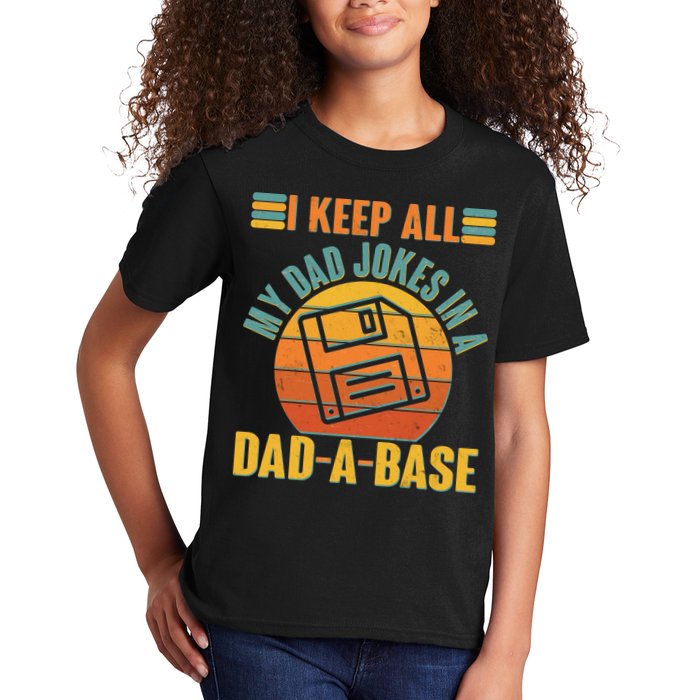 Funny Vintage I Keep All My Dad Jokes In A Dad-A-Base Kids T-Shirt