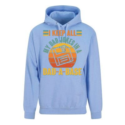 Funny Vintage I Keep All My Dad Jokes In A Dad-A-Base Unisex Surf Hoodie