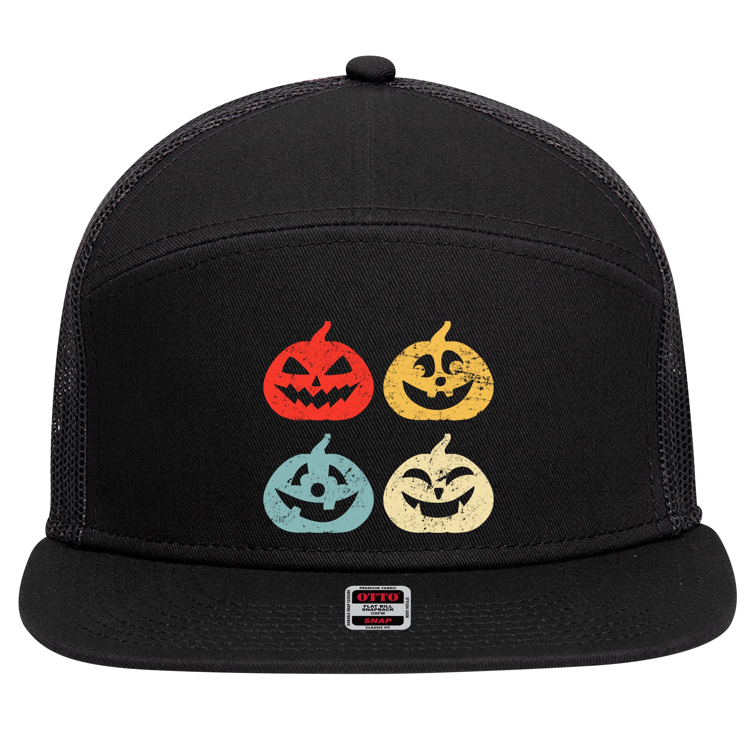 Funny Vintage Jack O Lanterns Pumkin 7 Panel Mesh Trucker Snapback Hat